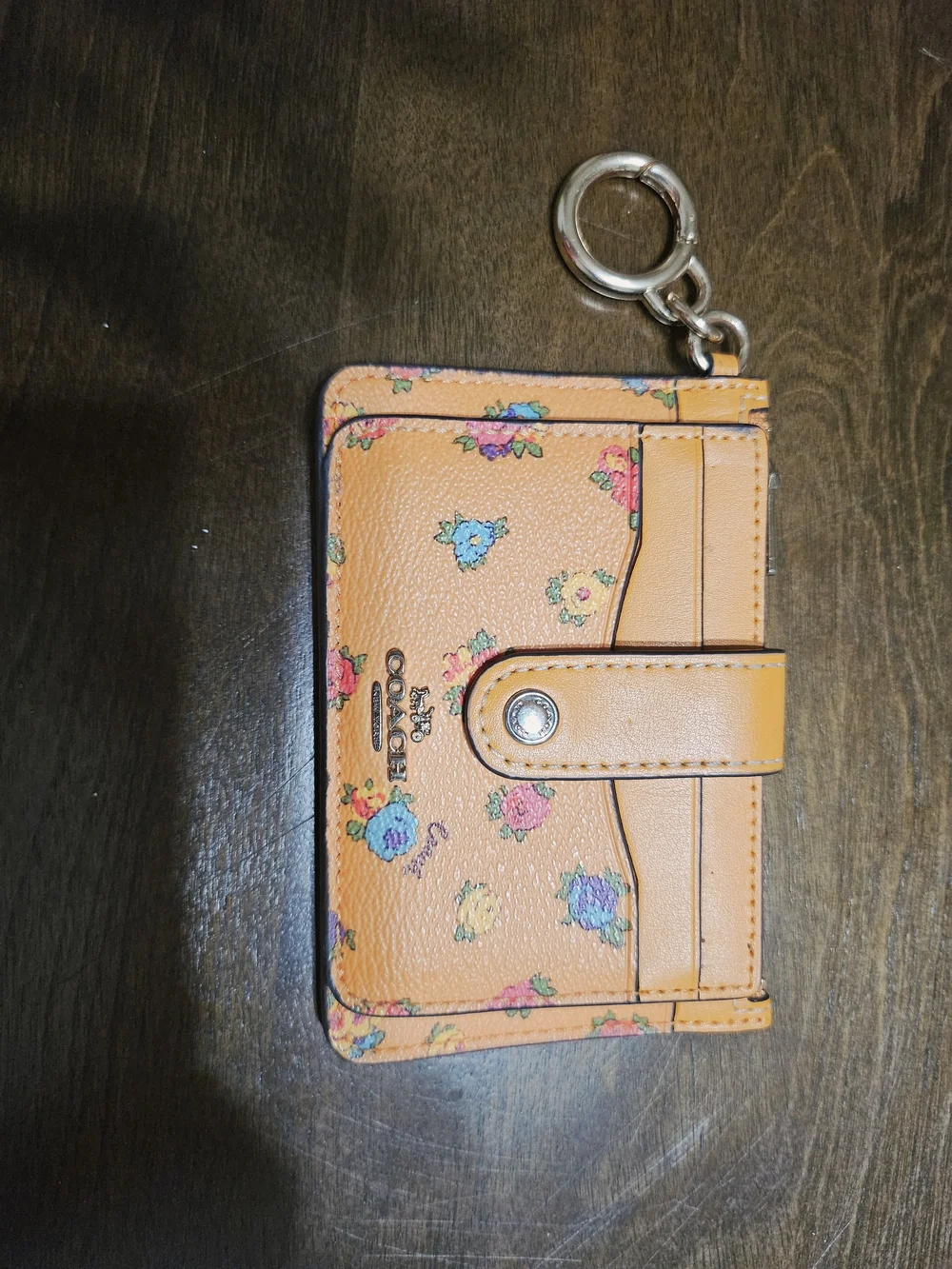 Coach Outlet Women's Orange Floral Card Case with Keyring